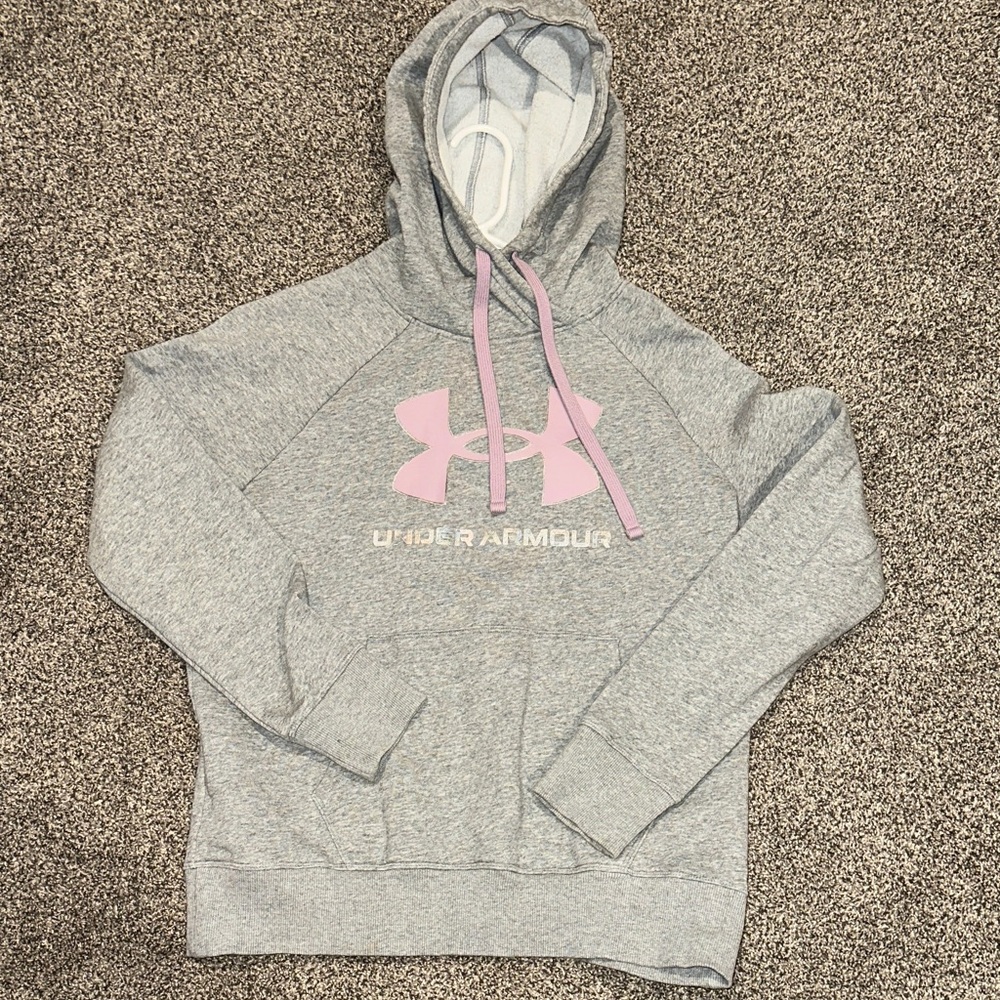 Under Armour Women's Heather Gray Hoodie with Purple Accents small